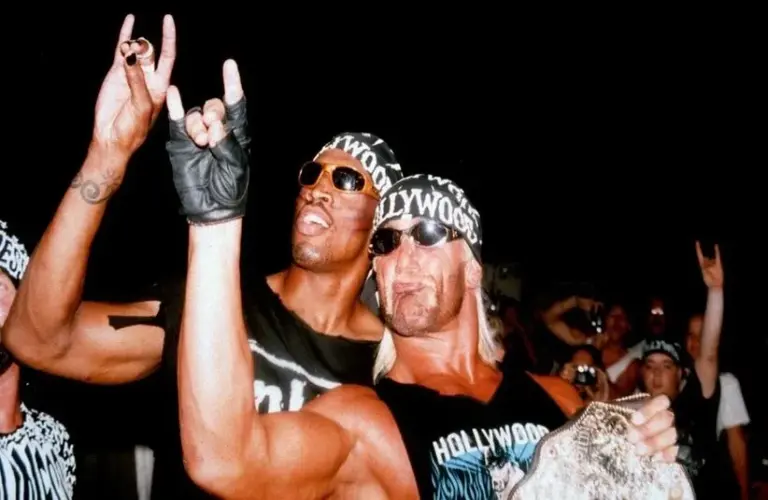 Hollywood Hulk Hogan and Dennis Rodman doing too sweet at WCW as members of nWo