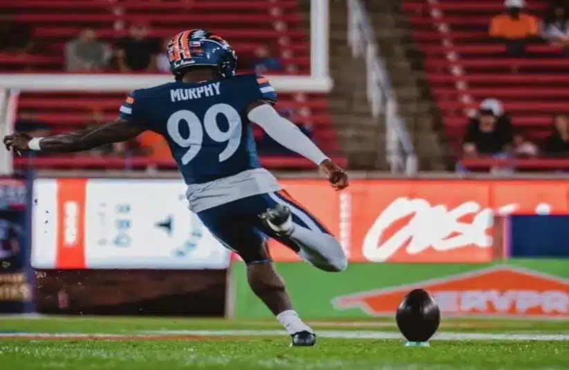 Jaffer Murphy Making Kicks At a UTSA game during warmups
