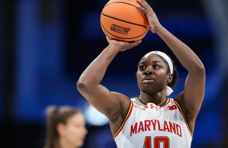 Maryland's Mir McLean Shooting A Basketball Against Murray St In Women's March Madness 2026 1st Round