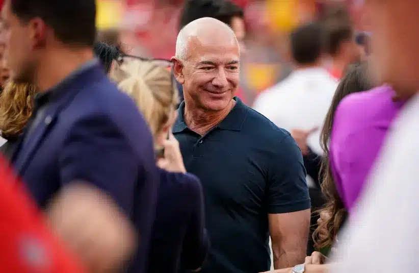 Amazon executive chairman Jeff Bezos in attendance before the Kansas City Chiefs play against the Los Angeles Chargers at GEHA Field at Arrowhead Stadium
