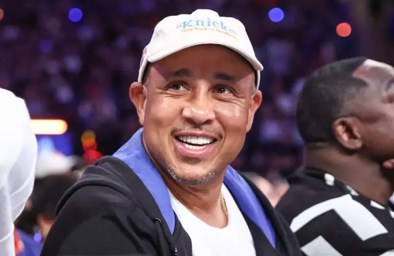 Knicks legend John Starks watches game three of the second round for the 2025 NBA Playoffs