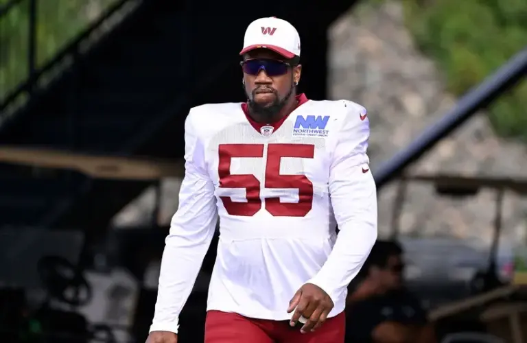 Washington Commanders defensive end Jacob Martin (55) arrives at training camp