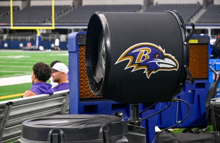 Baltimore Ravens logo on an air chiller fan