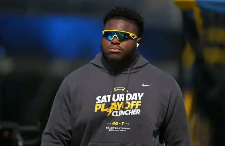 ; Los Angeles Chargers defensive tackle Otito Ogbonnia (93) walks on the field