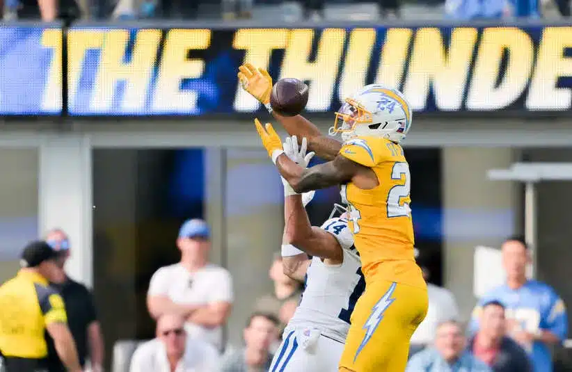 Los Angeles Chargers cornerback Benjamin St-Juste (24) breaks up a pass, Green Bay Packers