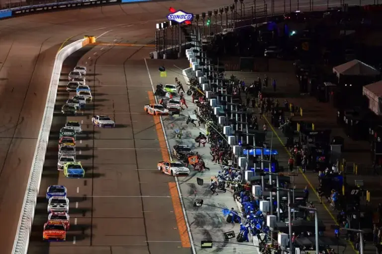 Nov 1, 2025; Avondale, Arizona, USA; Xfinity Series drivers pit during the Xfinity Series Championship race at Phoenix Raceway.