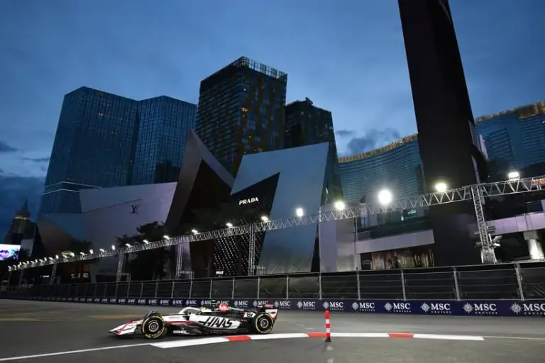 Penalty; Nov 20, 2025; Las Vegas, NV, USA; Haas F1 Team driver Oliver Bearman (87) during practice for the Las Vegas Grand Prix at Las Vegas Strip Circuit.