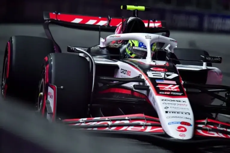 Nov 20, 2025; Las Vegas, NV, USA; Haas F1 Team driver Oliver Bearman (87) during practice for the Las Vegas Grand Prix at Las Vegas