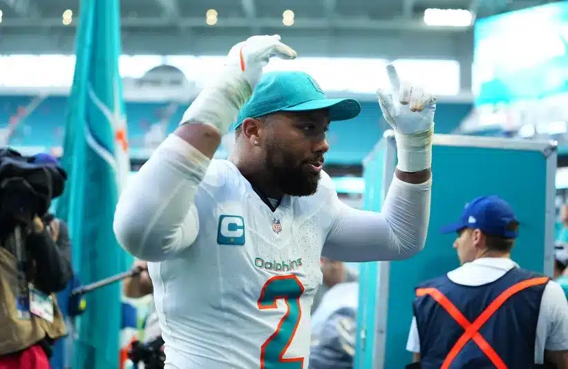 Miami Dolphins linebacker Bradley Chubb (2) leaves the field