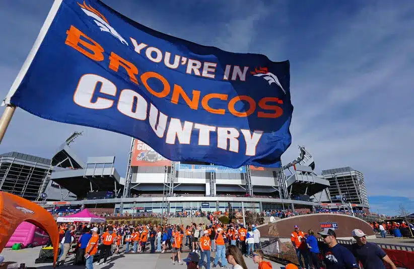 A view outside the Broncos stadium before the game between the Los Angeles Chargers and the Denver Broncos at Empower Field at Mile High.