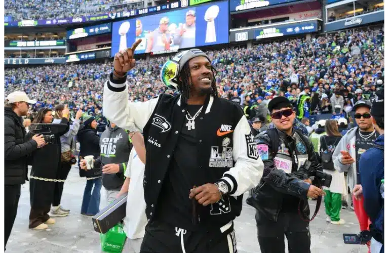 Riq Woolen at the Super Bowl Parade for Seahawks