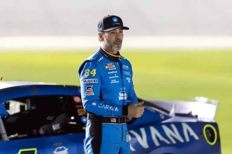 Feb 11, 2026; Daytona Beach, Florida, USA; NASCAR Cup Series driver Jimmie Johnson (84) during qualifying for the Daytona 500 at Daytona International Speedway.