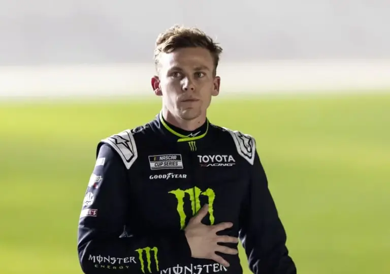 Feb 11, 2026; Daytona Beach, Florida, USA; NASCAR Cup Series driver Riley Herbst (35) during qualifying for the Daytona 500 at Daytona International Speedway.