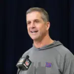 NY Giants coach John Harbaugh speaks at the NFL Scouting Combine