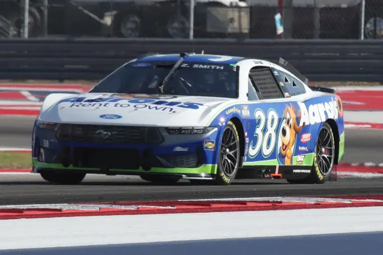 Norris; Feb 28, 2026; Austin, Texas, USA; NASCAR Cup Series driver Zane Smith (38) during practice for the DuraMAX Texas Grand Prix Powered by RelaDyne at Circuit of the Americas.