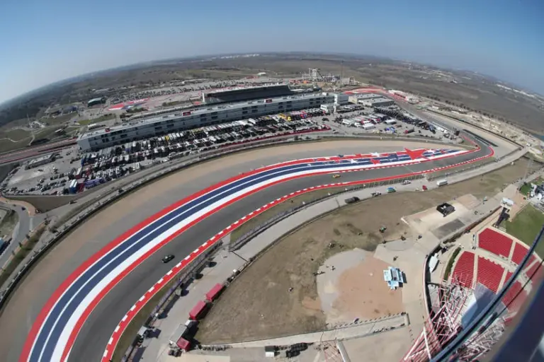 COTA; Feb 28, 2026; Austin, Texas, USA; A general view of the paddock area and corner 19 during practice for the DuraMAX Texas Grand Prix Powered by RelaDyne at Circuit of the Americas. Mandatory Credit: Michael C. Johnson-Imagn Images