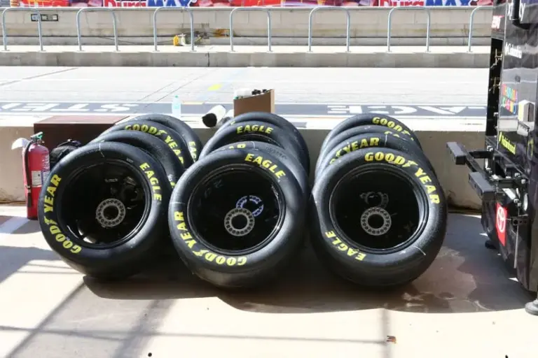 Tire Pressure; Mar 1, 2026; Austin, Texas, USA; A detailed view of Goodyear racing Eagles on pit lane before the NASCAR Cup Series Duramax Texas Grand Prix Powered by RelaDyne at Circuit of the Americas.