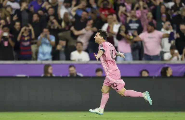 Inter Miami CF forward Lionel Messi (10) reacts after scoring a goal