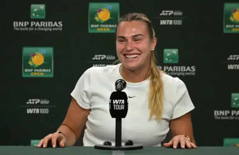 Aryna Sabalenka (BEL) speaks to the media at a news conference