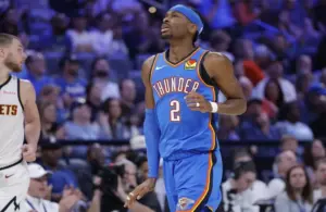 Oklahoma City Thunder guard Shai Gilgeous-Alexander (2) gestures after scoring
