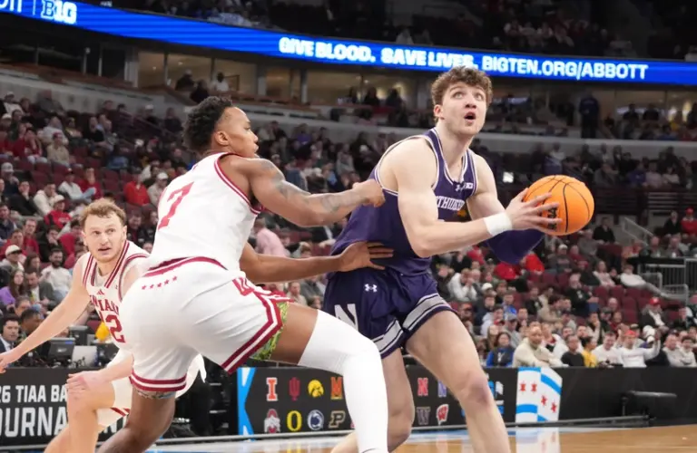 Northwestern against Indiana in round 2 of the TIAA Big Ten Tournament.