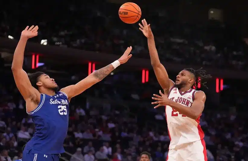 St. John's Red Storm forward Zuby Ejiofor (24) shoots