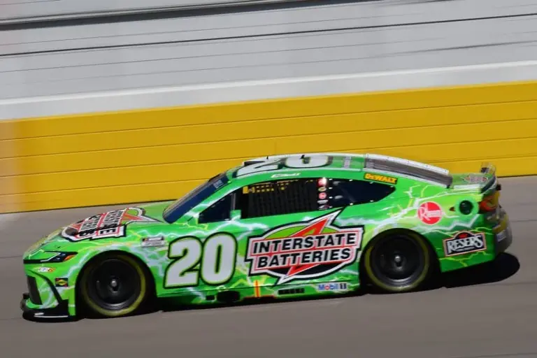 Mar 14, 2026; Las Vegas, Nevada, USA; Joe Gibbs Racing driver Christopher Bell (20) during practice at Las Vegas Motor Speedway.