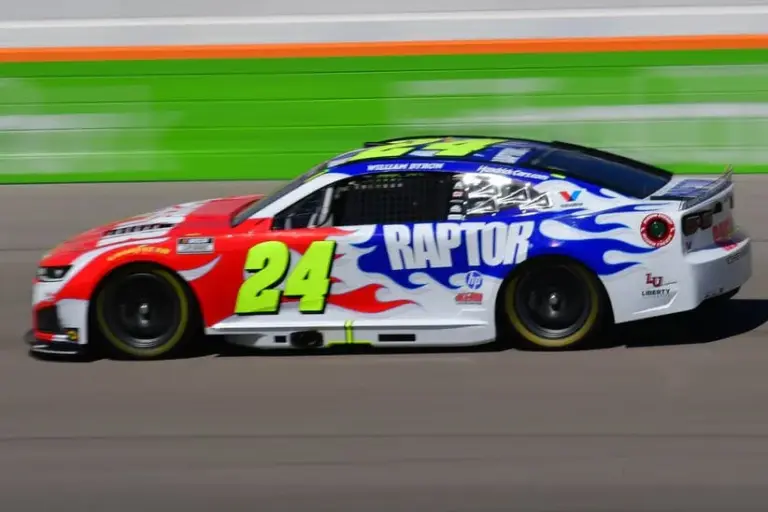 Mar 14, 2026; Las Vegas, Nevada, USA; Hendrick Motorsports driver William Byron (24) during practice at Las Vegas Motor Speedway.