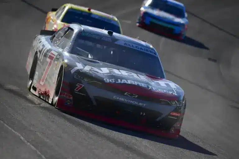 Mar 14, 2026; Las Vegas, Nevada, USA; JR Motorsports driver Justin Allgaier (7) during the LiUNA! at Las Vegas Motor Speedway.