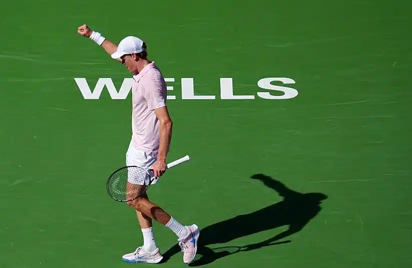 Jannik Sinner celebrates a point during his BNP Paribas Open championship match
