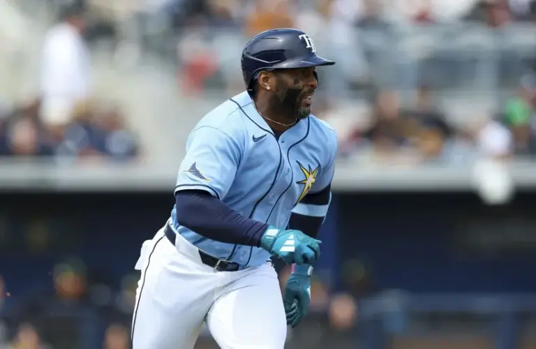 Tampa Bay Rays designated hitter Yandy Diaz (2) hits a ground rule double