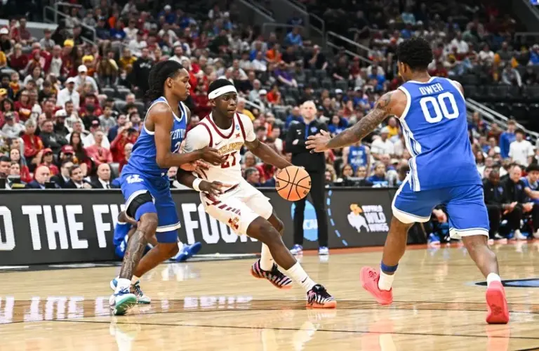 Iowa State Cyclones guard Killyan Toure (27) dribbles and looks to pass