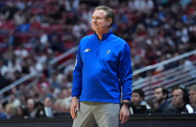 Kansas Jayhawks head coach Bill Self looks on in the first half against the St. John's Red Storm