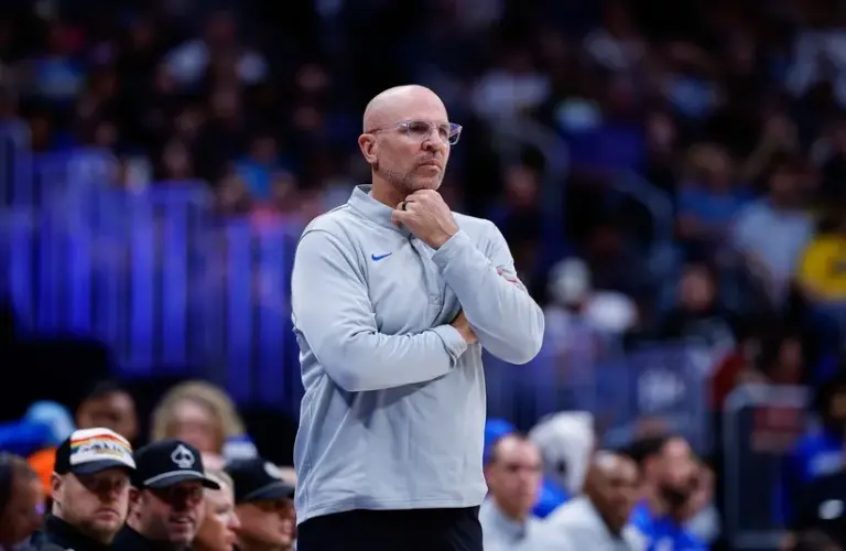 Dallas Mavericks head coach Jason Kidd looks on in the third quarter.