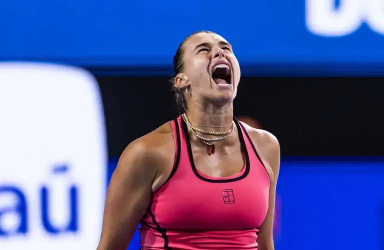 Aryna Sabalenka of Belarus celebrates her victory