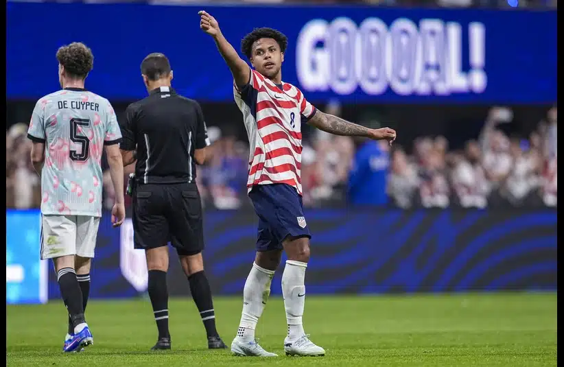 USMNT's Weston McKennie celebrating his goal in his traditional Harry Potter type celebration.