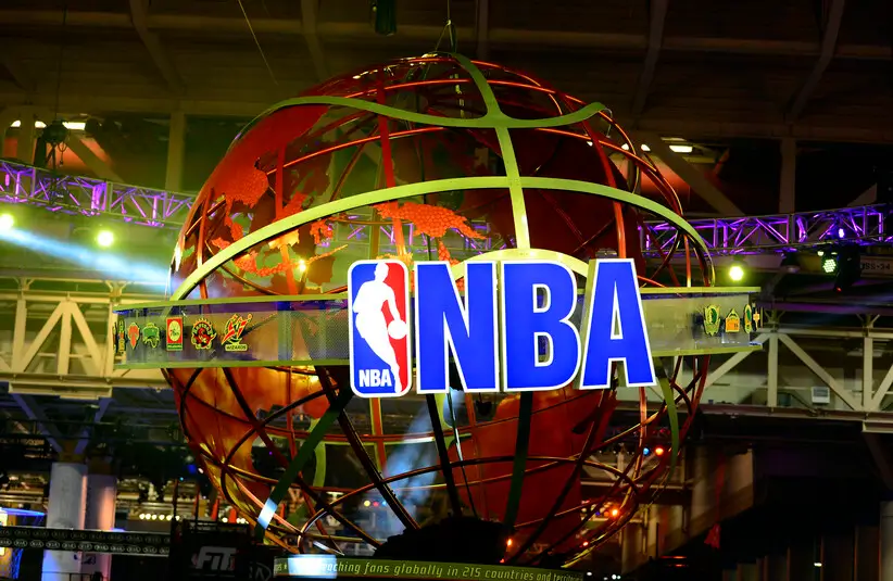 NBA logo during the NBA All-Star Jam Session at the Ernest N. Morial Convention Center.