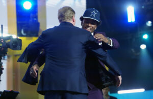 Apr 23, 2026; Pittsburgh, PA, USA; Ohio State Buckeyes defensive back Caleb Downs is selected by the Dallas Cowboys as the number eleven pick during the 2026 NFL Draft at Acrisure Stadium.