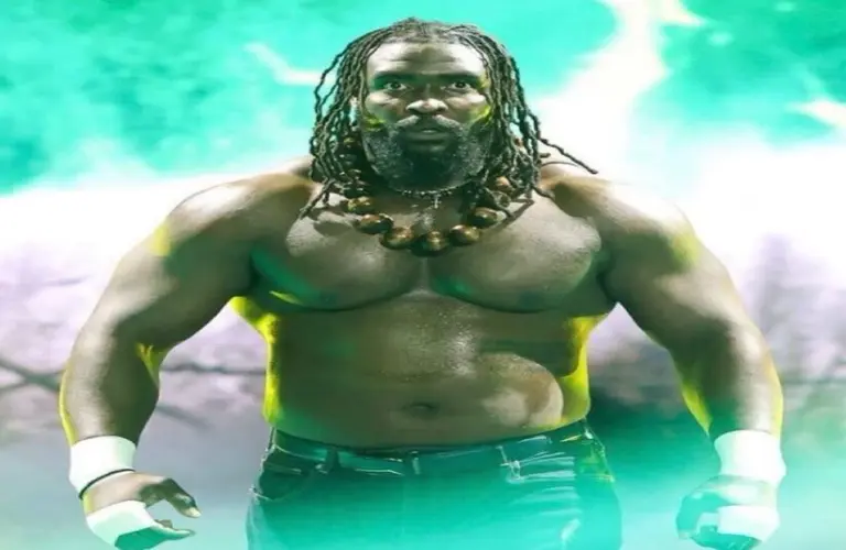 Oba Femi making he way to the WWE ring on Raw.