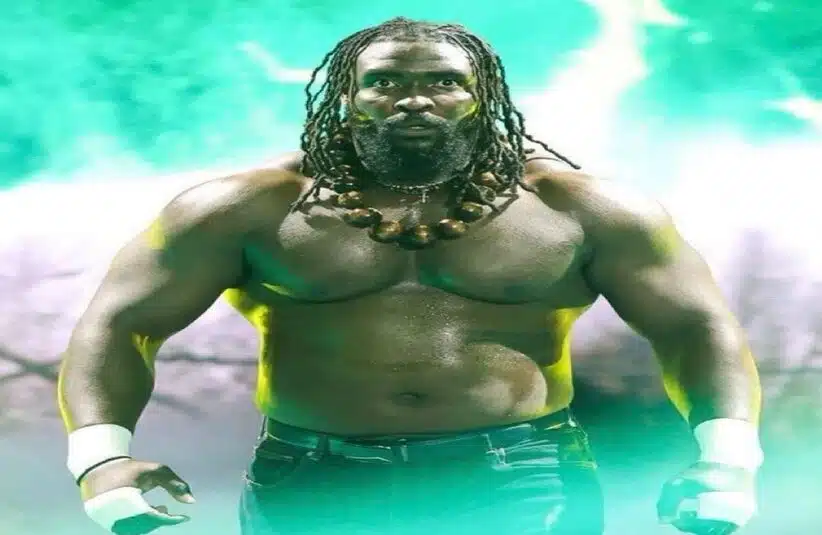 Oba Femi making he way to the WWE ring on Raw.