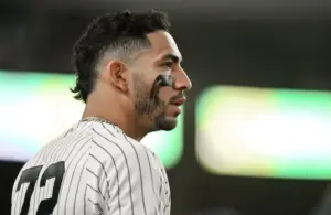 Apr 13, 2026; Bronx, New York, USA; New York Yankees shortstop José Caballero (72) looks on from the dugout during the seventh inning against the Los Angeles Angels at Yankee Stadium.