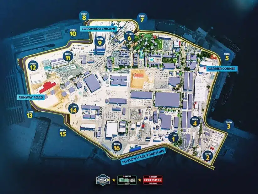 Arby's; Layout of NASCAR's New Street Course at Naval Base Coronado in San Diego.
