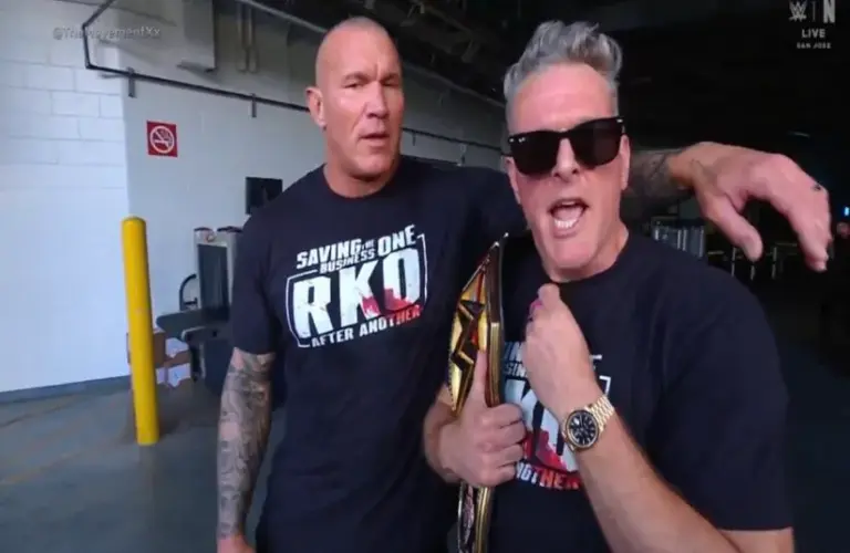 Pat McAfee Holding Undisputed WWE Championship Backstage With Randy Orton during Friday Night SmackDown Episode April 11th, 2026 Episode