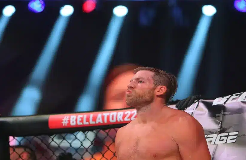 Jake Hager (red gloves) before his fight against T.J. Jones.