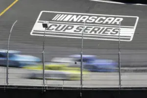 Kansas; May 31, 2020; Bristol, TN, USA; A general view of the NASCAR Cup Series logo as drivers race at Bristol Motor Speedway.