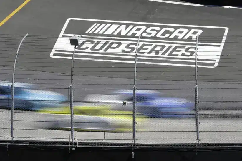 Kansas; May 31, 2020; Bristol, TN, USA; A general view of the NASCAR Cup Series logo as drivers race at Bristol Motor Speedway.