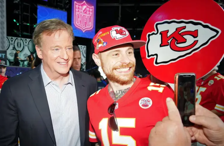 Rodger Goodell With A Kansas City Chiefs Fan At 2022 NFL Draft