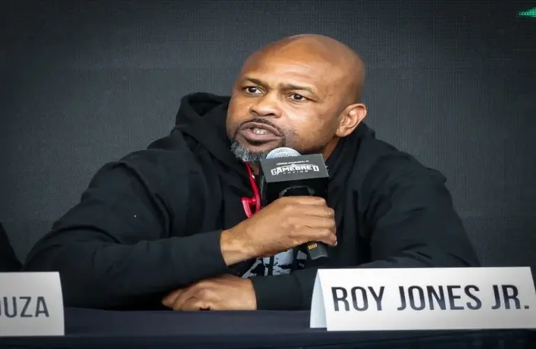 Roy Jones Jr. answers a question at the pre-fight news conference.