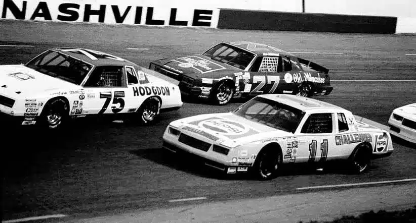 Neil Bonnett Races for the lead in the Winston Cup. 