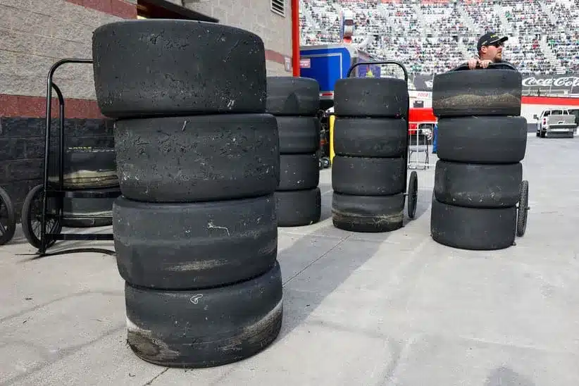 Mar 16, 2024; Bristol, Tennessee, USA; Warn tires during the NASCAR Food City 500 at Bristol Motor Speedway.